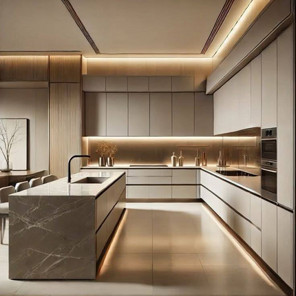 Customized Eco-Friendly Artificial Marble Faucet Waterproof High Glossy Modular Modern Design Kitchen Cabinets