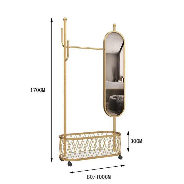 Integrated coat rack dressing mirror Nordic Style Home Hotel Living Room Bedroom Metal Movable Coat Rack with Universal Pulleys