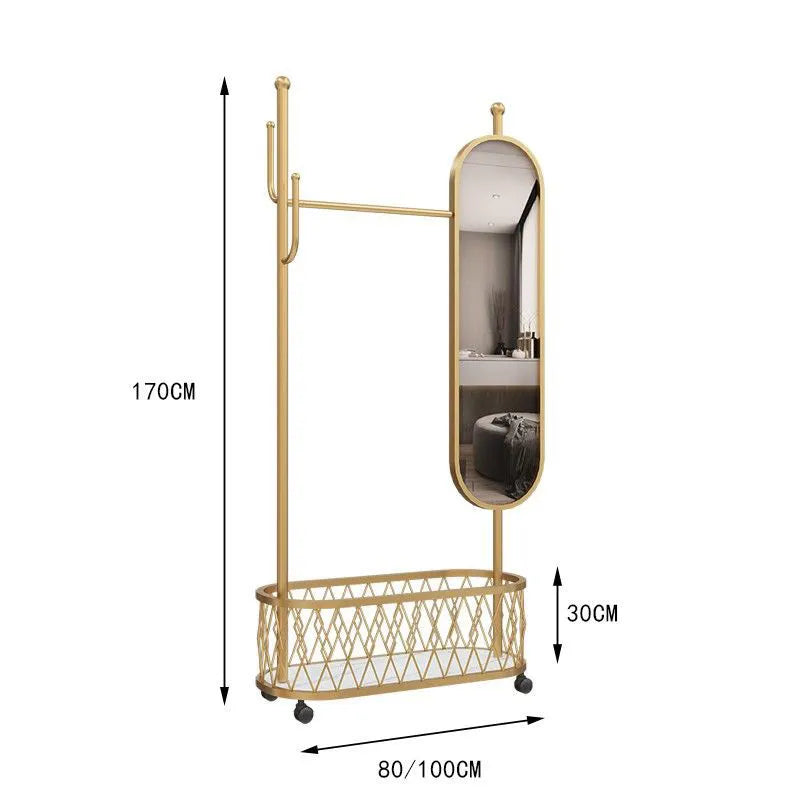 Integrated coat rack dressing mirror Nordic Style Home Hotel Living Room Bedroom Metal Movable Coat Rack with Universal Pulleys