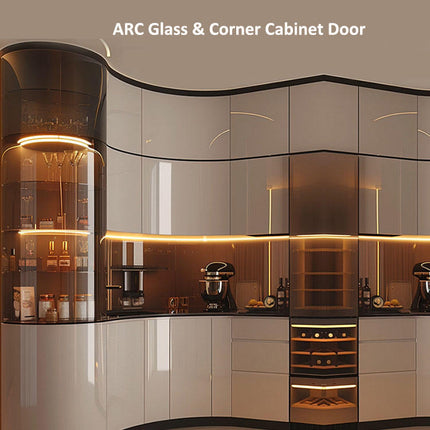 Modern Tempered Glass Arc Cabinet Door Aluminum Alloy Profile Frame for Kitchen Wardrobe