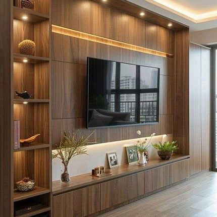 Modern Living Room Designs Cabinets Storage Wood Grain Veneer TV Wall Cabinet Cupboard