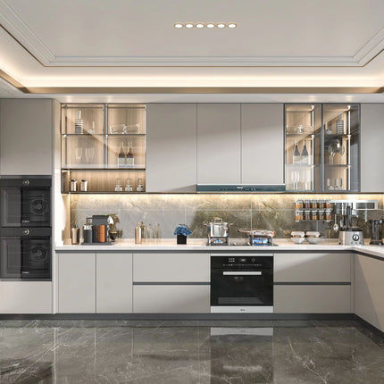 Modern Design Modular Kitchen Cabinets Set with Artificial Marble Countertop Resin Components Drawer Baskets-Complete