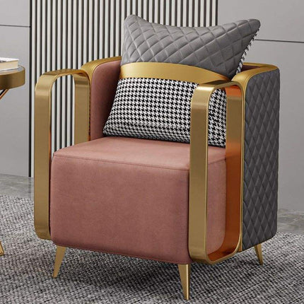 Modern Luxury Single Armchair with Gold Metal Frame and Fabric for Apartment and Hotel Lobby Use