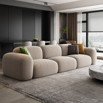 Italian Minimalist Matte Velvet Cat Scratch Fabric Modern Wabi-sabi Style Corner 3-Seat Multi-Seat Straight Sofa Latex