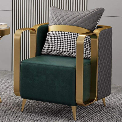 Modern Luxury Single Armchair with Gold Metal Frame and Fabric for Apartment and Hotel Lobby Use
