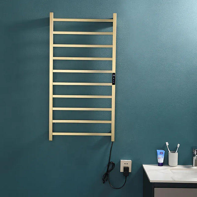 Smart electric towel rack stainless steel brushed gold heated towel rail digital thermostatic towel warmer for bathroom