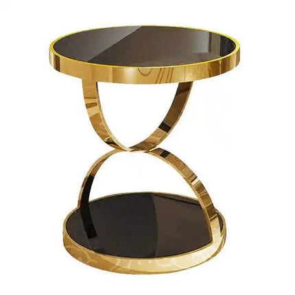 Stainless Steel Electroplated Tempered Glass Top Tea Side Table Black and Gold Table