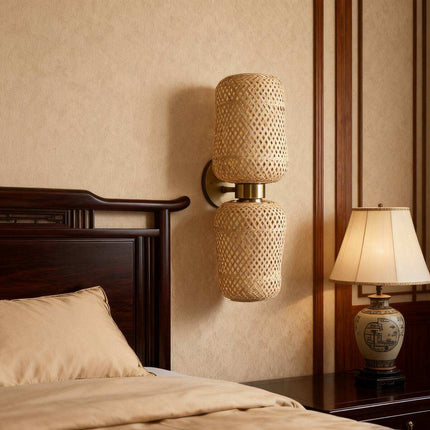 Vintage Bamboo Craft Wall Lamp Log Style Ideal Home Bedside Lamp Retro Nostalgic Hotel Project bar Antique Aisle Lamp