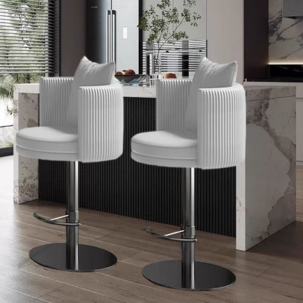 Luxury Bar Stool - Height-Adjustable High Chair with Swivel Function, Genuine Leather Upholstery for Kitchen Island and Home Bar