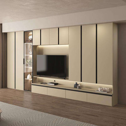 Solid Wood TV Stand Full Wall Background Storage Integrated Cabinet Glass Table for Living Room Viewing