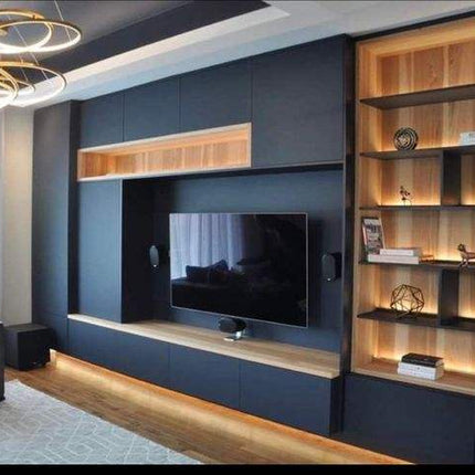 Modern Living Room Designs Cabinets Storage Wood Grain Veneer TV Wall Cabinet Cupboard