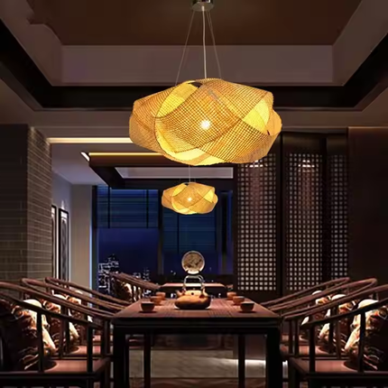 Japanese Style Rattan Pendant Light Modern Design LED 3500K Warm White Hanging Ceiling Light for Home