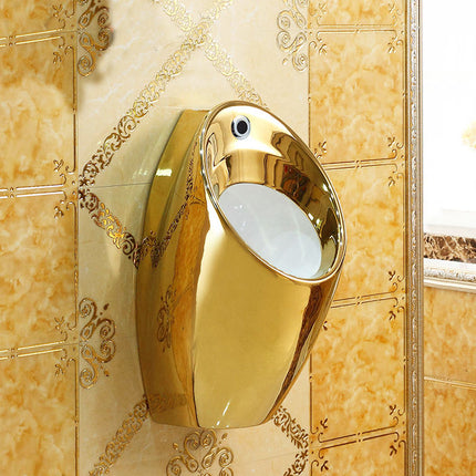 Luxury Sanitary Wares Plated Ceramic Auto Flush Sensor Gold and Silver Color Pissing Urinal for Hotel