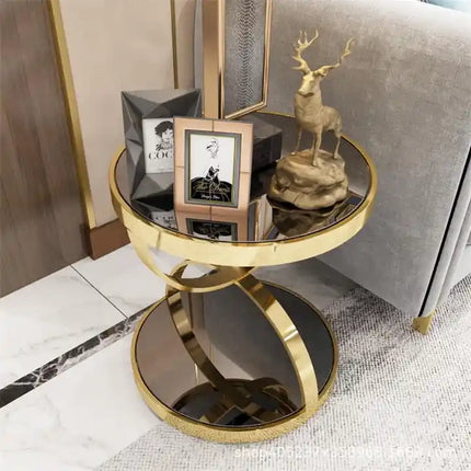 Stainless Steel Electroplated Tempered Glass Top Tea Side Table Black and Gold Table