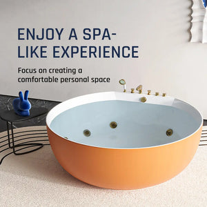 Round Stone Bathtub Solid Surface Freestanding Massage SPA Bathtub