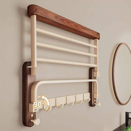 Modern Luxury Solid Walnut Wood No-Drill Bath Towel Rack Wall Mounted Bathroom Storage Shelf