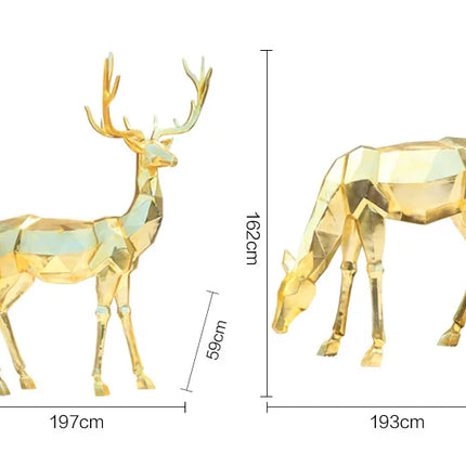 Cerf de Noël géométrique illuminé en fibre de verre dorée 
