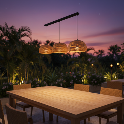 Bamboo Lantern Pendant Lamp with Natural Rattan Wicker Hand-Woven Lampshades Indoor Lighting Fixture for Room Decor