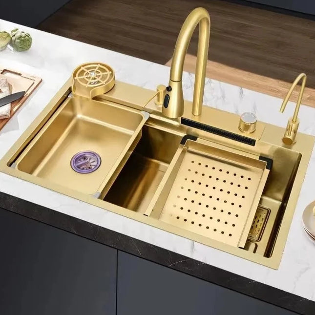 Gold Stainless Steel 304 Rainfall Faucet Above Counter Sink  Multifunctional Kitchen Sinks