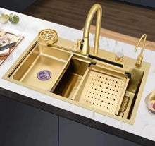 Загрузить изображение в средство просмотра галереи, Gold Stainless Steel 304 Rainfall Faucet Above Counter Sink  Multifunctional Kitchen Sinks
