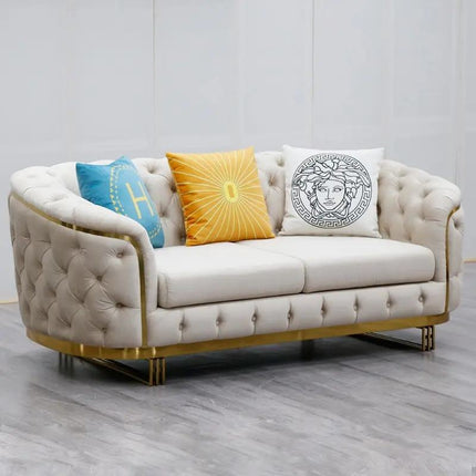 Luxury 2-3 Seater Chesterfield Sofa Gold Stainless Steel Velvet Upholstery Elegant Bed Set Hotel Home Living Room Furniture Hall
