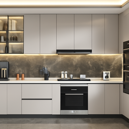 Modern Design Modular Kitchen Cabinets Set with Artificial Marble Countertop Resin Components Drawer Baskets-Complete