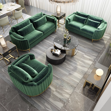 Luxury Living Room Furniture Home Lounge Italian Modern Fabric Velvet Sofa Set Furniture Metal Frame Couch for Villa