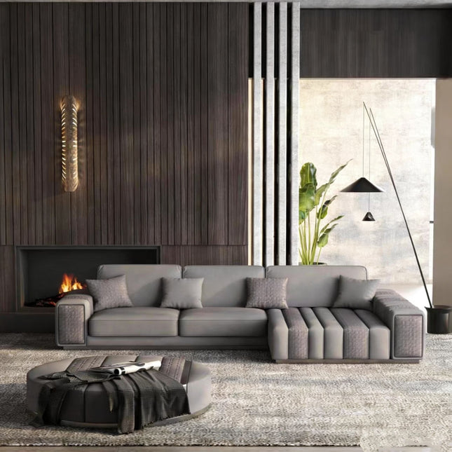 Luxury Genuine Leather Sectional Sofa Set with Sponge Filling Modern Design for Apartment Living Room Furniture