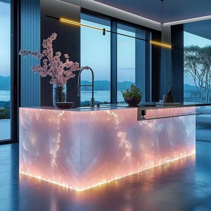 Custom Nature Onyx Marble Table Jade Luxury Crystal Table Furniture Elegant Premium Stone Furniture Kitchen Island