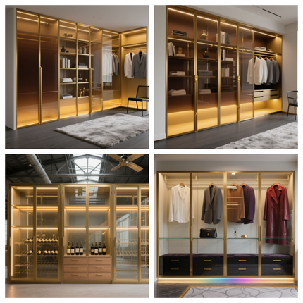 Aluminum Glass Front Wardrobe Cabinet Profile Frame for Bedroom Storage Closet with Display Doors