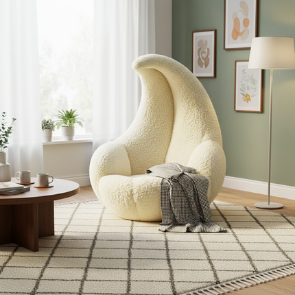 Cream Moon Lazy Sofa Chair Modern Leisure Single Chair for Living Room Office Balcony Simple Design Comfortable Recliner