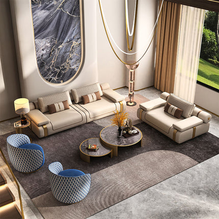 Light Luxury Modern Genuine Leather Three Seat Sofa for Living Room