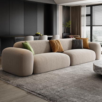 Italian Minimalist Matte Velvet Cat Scratch Fabric Modern Wabi-sabi Style Corner 3-Seat Multi-Seat Straight Sofa Latex