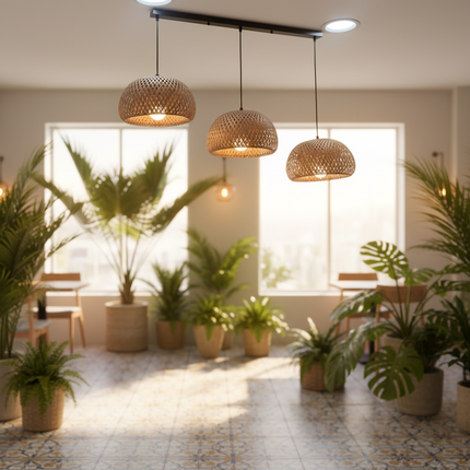 Bamboo Lantern Pendant Lamp with Natural Rattan Wicker Hand-Woven Lampshades Indoor Lighting Fixture for Room Decor