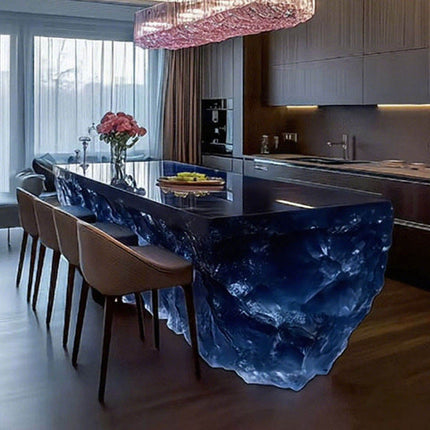 Modern Light Luxury Transparent Resin Desk Square Bar Table Crystal Like Art Furniture Glowing Island Counter