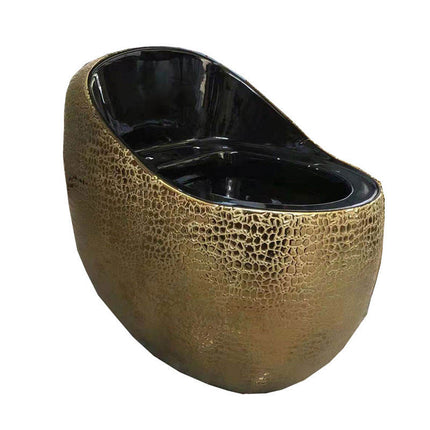 Luxury Style Gold Black Color One Pieces Toilet Ceramic Golden Embossed Commode Modern Bathroom Egg Shaped Toilet