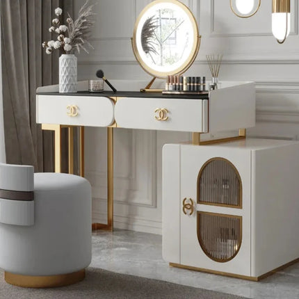 Gold Stainless Steel Mirror Makeup Dresser Dressing Table Modern Style