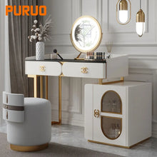 Lade das Bild in den Galerie-Viewer, Gold Stainless Steel Mirror Makeup Dresser Dressing Table Modern Style
