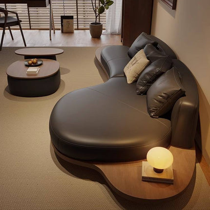 Medieval Style Simple and Elegant Custom Combination Wooden Tray Leather Chaise Longue Shaped Living Room Hotel Sofa