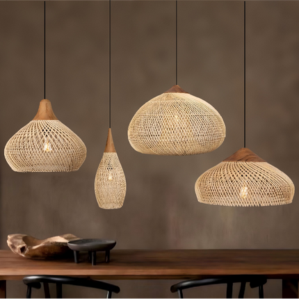 Wabi-sabi Style Homestay Japanese Style Retro Rattan Plaited Articles Pendant Light for Dining Room or Restaurant