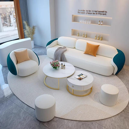 Modern Two Tone Upholstered Sofa Set With Accent Armchairs And Round Coffee Tables For Living Room Furniture
