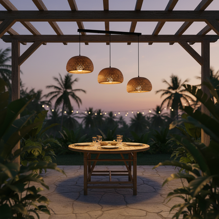 Bamboo Lantern Pendant Lamp with Natural Rattan Wicker Hand-Woven Lampshades Indoor Lighting Fixture for Room Decor