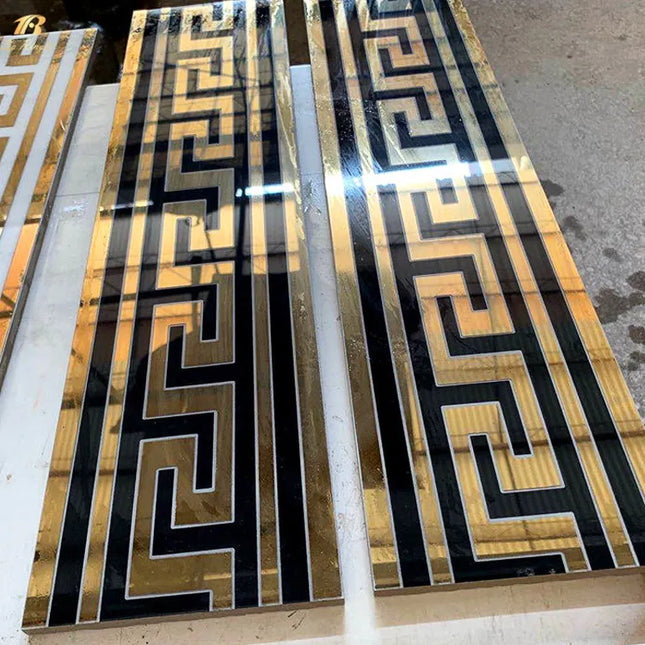 Versace Black and Gold Porcelain Glass tiles 15x60cm Sold per Box