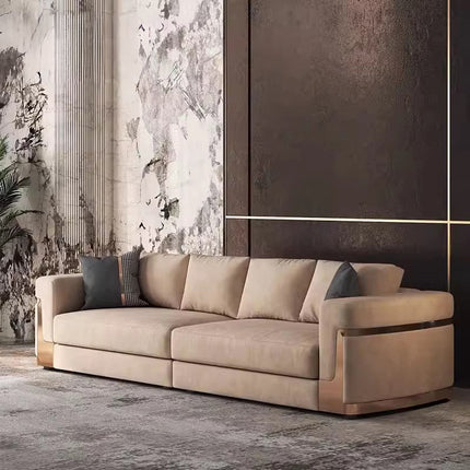 Italian-style Light-luxury Modern Minimalist Genuine Leather Sofa Set Matte Fabric New Style Large Homes Villas Wood Sponge