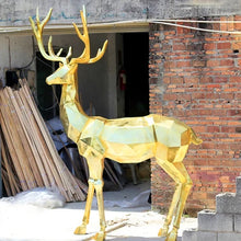 Загрузить изображение в средство просмотра галереи, Gold Lighted Fiberglass Sculpture Geometric Christmas Deer
