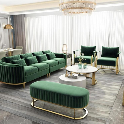 Luxury Living Room Furniture Home Lounge Italian Modern Fabric Velvet Sofa Set Furniture Metal Frame Couch for Villa
