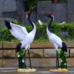 Garden Crane Pair Statue Resin Animal Sculpture Statue