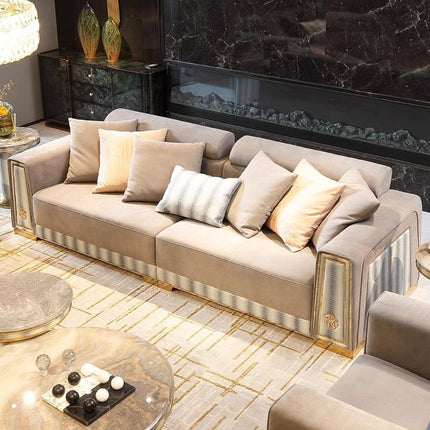Italian Style Luxury Snake Leather Sofa Villa Modern Living Room Fabric Velvet Button Tufted Sofa Sets