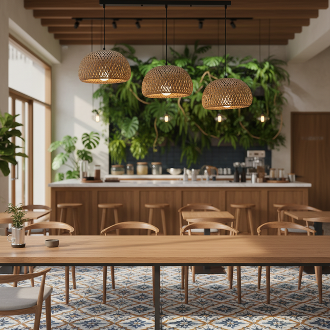 Bamboo Lantern Pendant Lamp with Natural Rattan Wicker Hand-Woven Lampshades Indoor Lighting Fixture for Room Decor