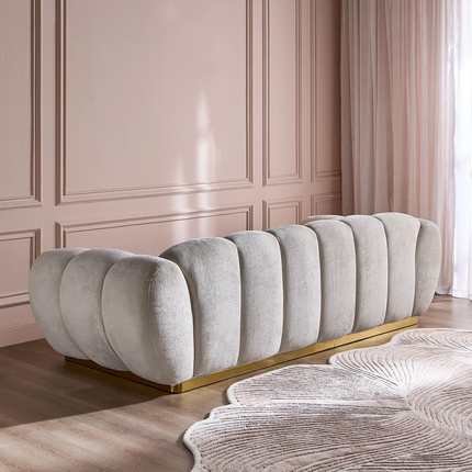 Modern Chesterfield Three Seat Fabric Upholstered Sofa with Tufted Design Sponge-Filled Comfort for Apartment Living Rooms